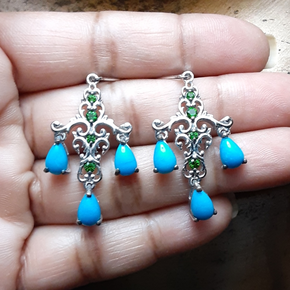 CLOSEOUT, 925 Sleeping Beauty Turquoise & Russian Diopside. FIRM. - Picture 4 of 9
